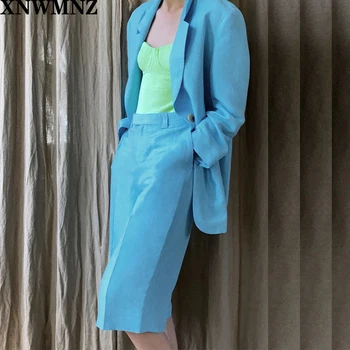 XNWMNZ 2020 ženske za mini Bermuda hlače iz perilo mešanica Prednji žepi. Kovinski zip in kavljem, pritrditev na sprednji strani