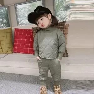 Otrok Bombaž bo Ustrezala 2019 Novi korejski Baby Dekle Navzdol Plašč Jakna+Hlače dol Fantje in Dekleta Zimske Obleke, Otroška Oblačila Dva kosa