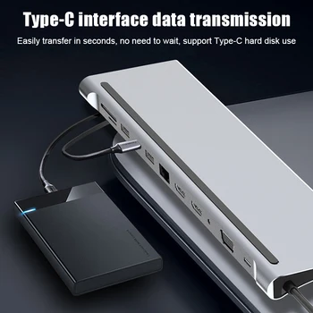 Poln-izrazit 12 v 1 USB-C Tip-C Razširitveno Postajo Aluminija Pretvornik Napajalnik za Prenosnik JR Ponudbe