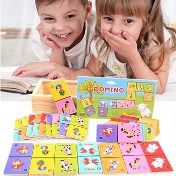Spoznanje Domino Montessori Otroško Lesene Igrače, družabne Igre High-grade Otroci Sestavljanke Jigsaw Zgodnje Učenje Izobraževalni Puzzle Igrača