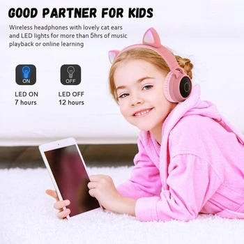 Mačje uho Slušalke Brezžične Bluetooth 5.0 Slušalke Slušalke Hifi Stereo Glasbe Bas LED Luči Mobilni Telefon dekle Za iphone pc