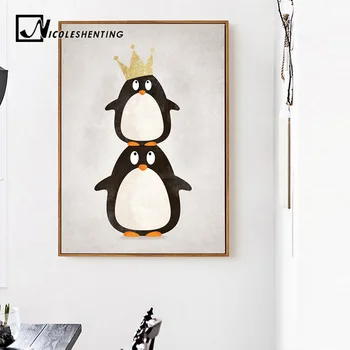 NICOLESHENTING Risanka Pingvin Živali Minimalističen Platno Plakat Nordijska Umetnost Slikarstvo Stensko Sliko Sodobne Otroci Soba Dekoracijo