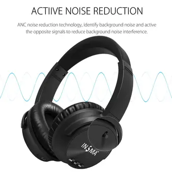 INSMA ANC bluetooth Slušalko Aktivni šumov Brezžične Slušalke z Mikrofonom Slušalke Globoko Bass Glasbe 20H čas Igranja