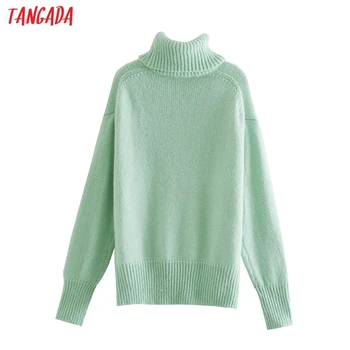 Tangada 2020 zimske chic ženske prevelik mint turtleneck pulover letnik dame pletene džemper vrhovi 3N14