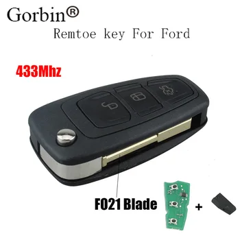 GORBIN 3Buttons 433Mhz Zložljiva Daljinsko Avto ključ Za Ford Focus Mk1 Mondeo Tranzit Transponder Čip 4D60 Nerezane FO21 Rezilo