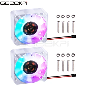 GeeekPi 1 Set 2 Pack 40*40*10 Prozoren / Črn Hladilni Ventilator 4010 Modra Svetloba RGB LED Barva Vijak za Raspberry Pi 4B / 3 B+ / 3