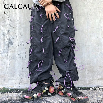 GALCAUR Mozaik Hlače Za Ženske Visoko Pasu Vrvico Oblikovalec Naguban Ulične Svoboden Harem Hlače Ženske 2020 Oblačila Nova