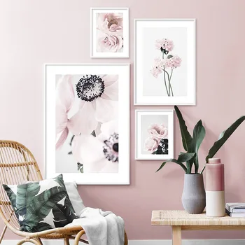 Pink Rose Cvet Botanični Platno Slikarstvo Skandinavskih Okrasni Cvetlični Plakat Umetnosti Tiskanja Nordijska Stenske Slike za dnevno Sobo