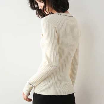 ženske puloverju V vratu jopica ponaredek gumb žep bluze za ženske toplo jakno vrhovi dolgimi rokavi ženske pletene puloverje