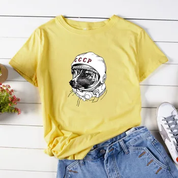 2020 Laika CCCP Prostor Psa Tiskanja Ženske T-Shirt Poletje Bombaž Tees Vrhovi Plus Velikost Ženske Majice Kratek Rokav Priložnostne Tshirt Ženske