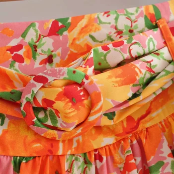 Ženske Modne Orange Za Mini Krila 2019 Ženski Cvjetnim Tiskanja Visok pas S Pasu Elegantna Ulične Krilo faldas mujer moda 2019