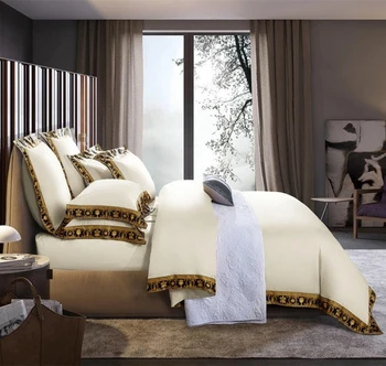 1000TC Bombažno Posteljnino tiskanje posteljnino Zlato bedcover rjuhe kritje z odejo prevleke 5pcs posteljnine komplet Posteljo Set