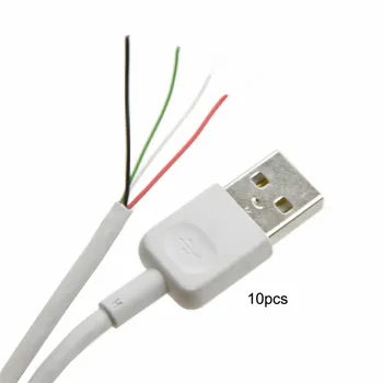 10pcs/Veliko USB 2.0 Tip Moškega do 4 Žice Odprite Kabel S Pletenico Ščit za DIY OEM Bela 70 cm