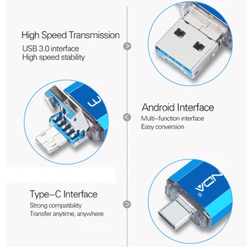 WANSENDA USB Flash Drive 3 v 1, USB 3.0 & Tip-C Micro USB Pen Drive 512GB 128GB 256GB 64GB 32GB USB OTG Pendrive