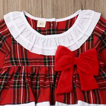 Božič newborn baby dekle rdeče kariran obleko z dolgimi rokavi lok ogrlicom Božič princesa obleko 0-24M dojenčka dekle jumpsuit 2019 VROČE