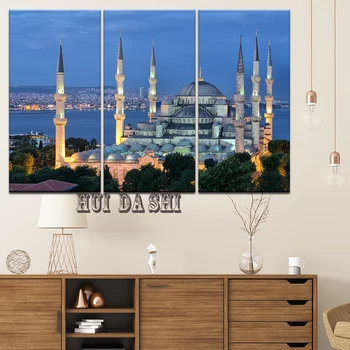 Povzetek Islam, Muslimanska stavbe, Nočna pokrajina HD Natisne Platno Plakat 3 Kose, Pleskanje Sten v slikah, Dnevna Soba Doma Dekor