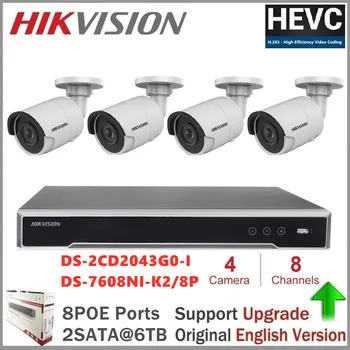 Hikvision IP Kamero Kompleti Vgrajeni Plug & Play 4K NVR 8CH 8POE 2SATA H. 265 + DS-2CD2043G0-I Varnostne Kamere CCTV Sistema