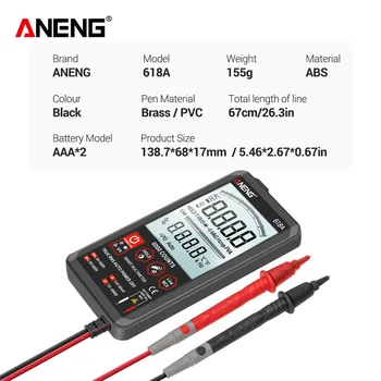 ANENG 618A Digitalni Multimeter Strokovno Smart Touch DC Analognih True RMS Auto Tester Tranzistor Kondenzator NKV Detecter Meter